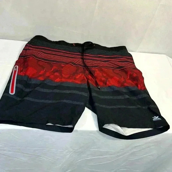 Zeroxposur Mens black/red swim shorts/trunks w/ drawstring, Size Large - Picture 1 of 8